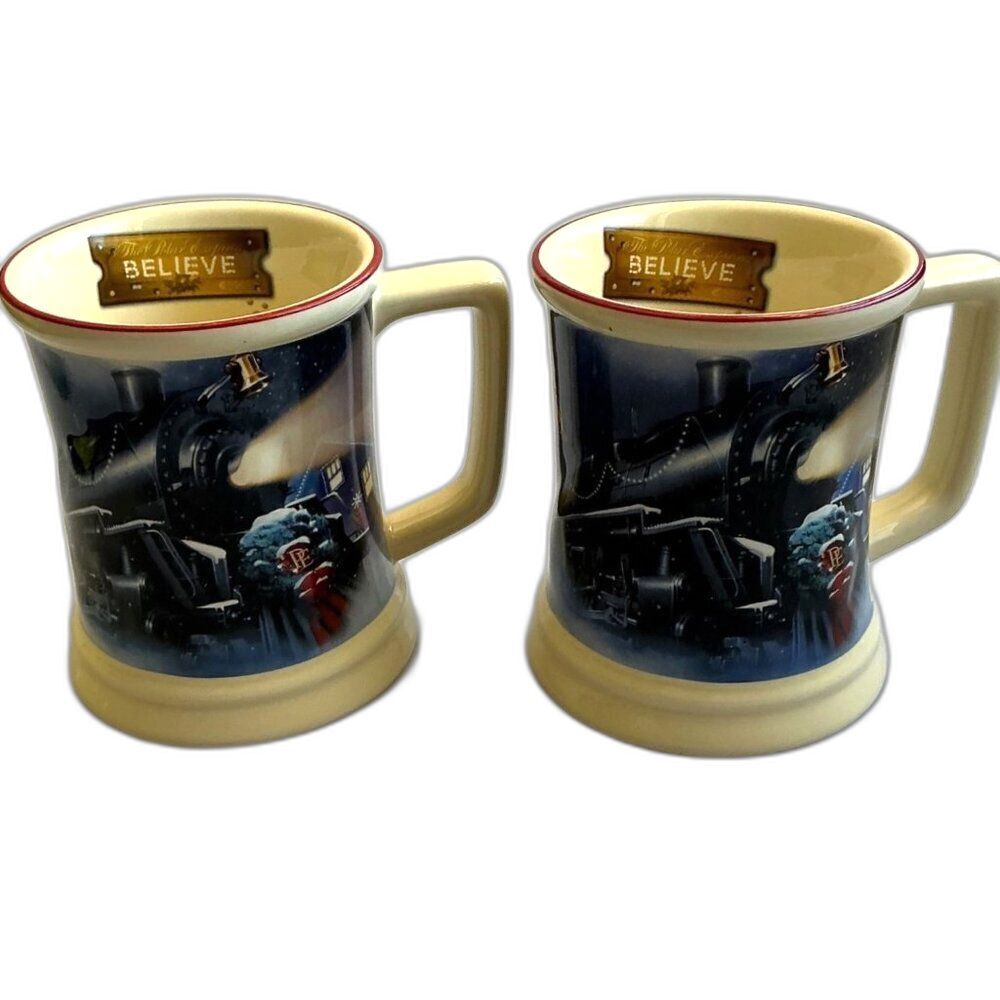 Warner Bros The Polar Express 3D Embossed Cocoa Mugs Set Of 2 Believe